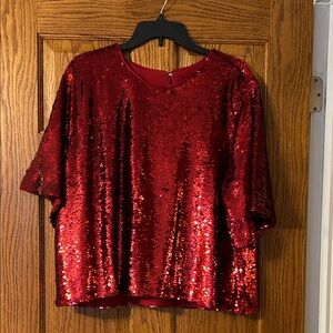 Ann Taylor Red Sequin Blouse